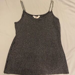 No Boundaries Shimmering Silver Camisole with Metallic Chain Straps